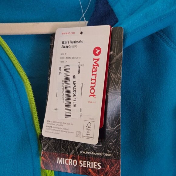 Marmot NWT Flashpoint Polartec Fleece Turquoise Zip Pocket Jacket Size S - Picture 8 of 10